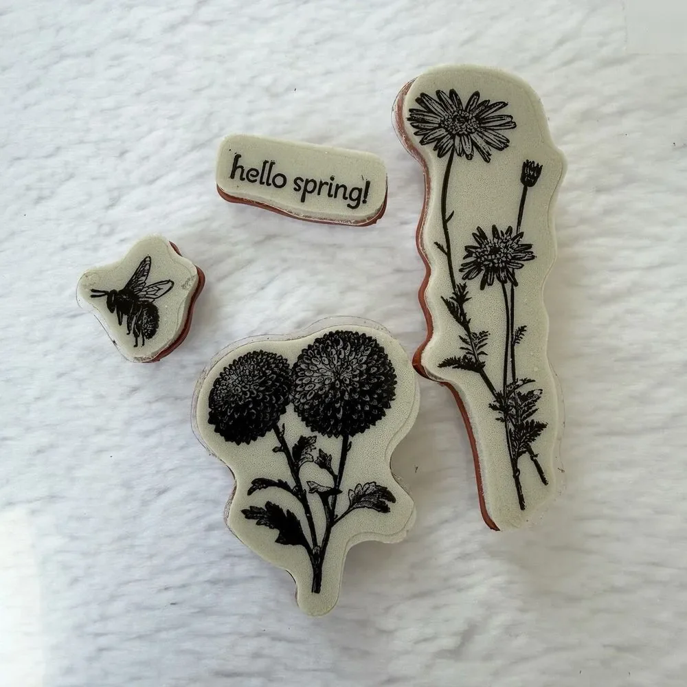 Stampin Up SPRINGTIME HELLO Set Of 4 Rubber Cling Stamp Set Botanical Plants